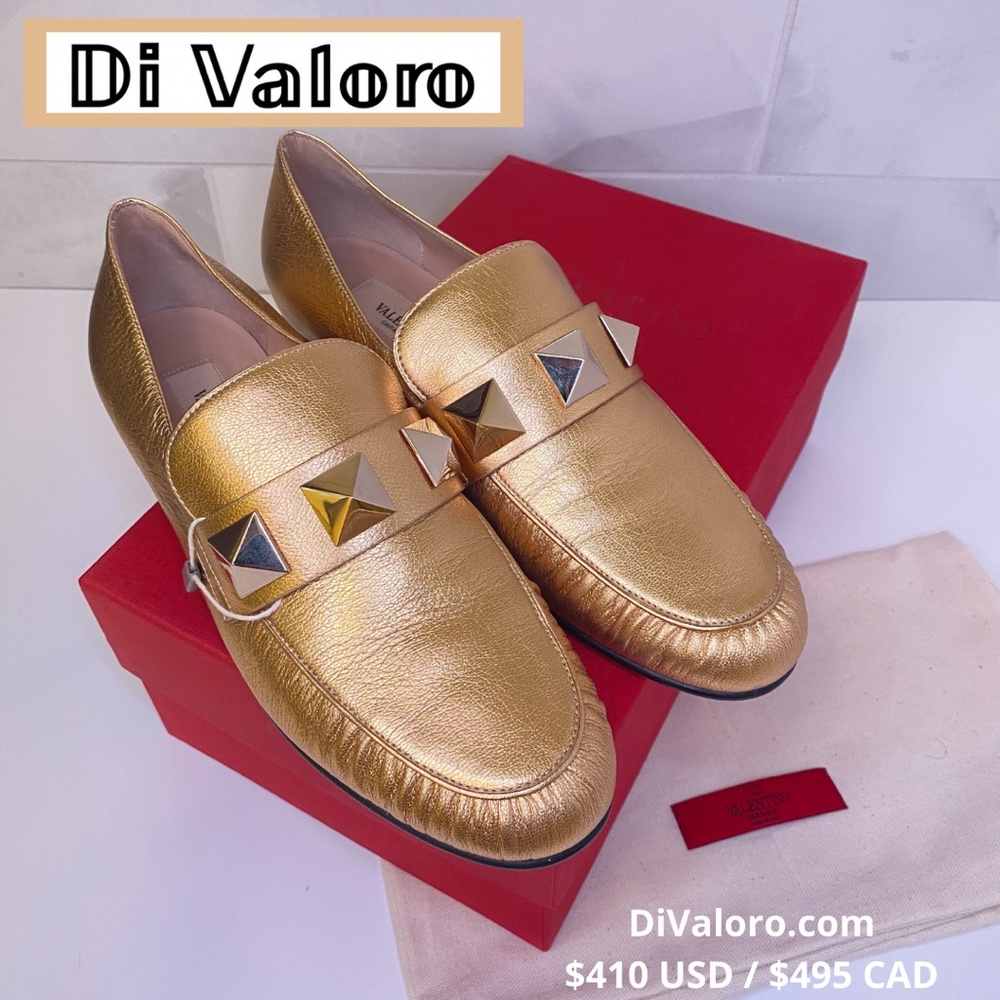 VALENTINO GARAVANI Rockstud Metallic Gold Leather